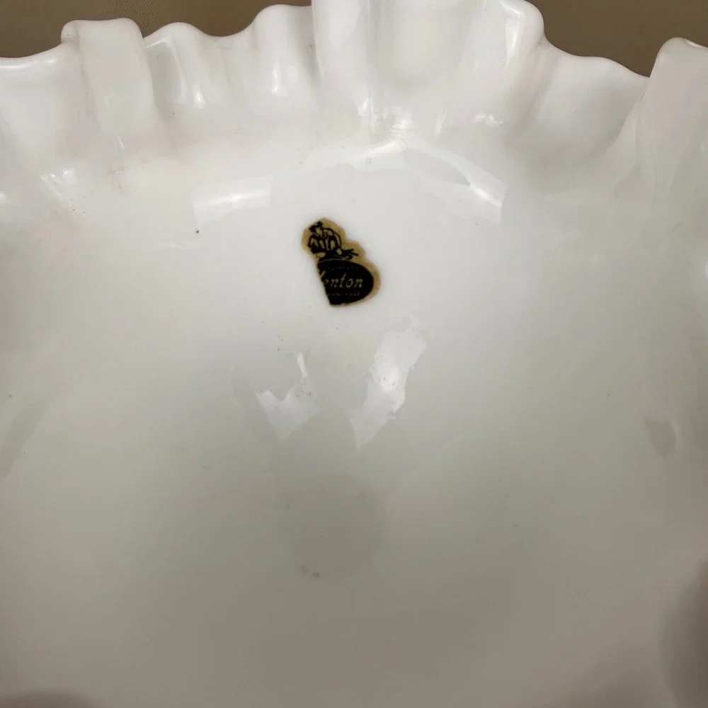 Fenton Milk Glass Hobnail Compote Bowl Ruffled Edge Pedestal Candy Dish  6in